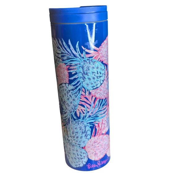 Lilly Pulitzer Insulated Travel Mug With Pineapple Design - 16 Oz Blue Stainless - Picture 1 of 6